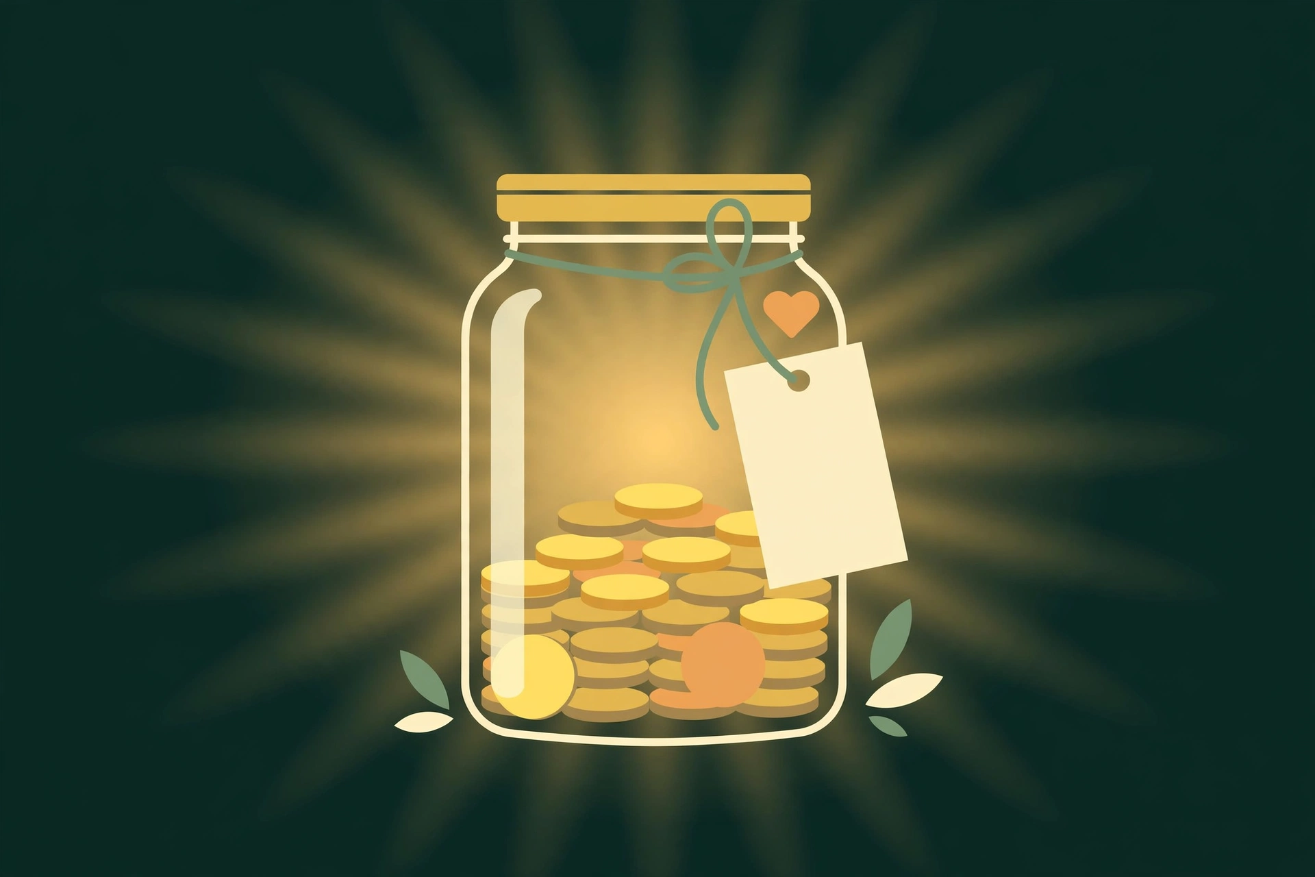 Illustration of a savings jar full of gold coins with a blank name tag