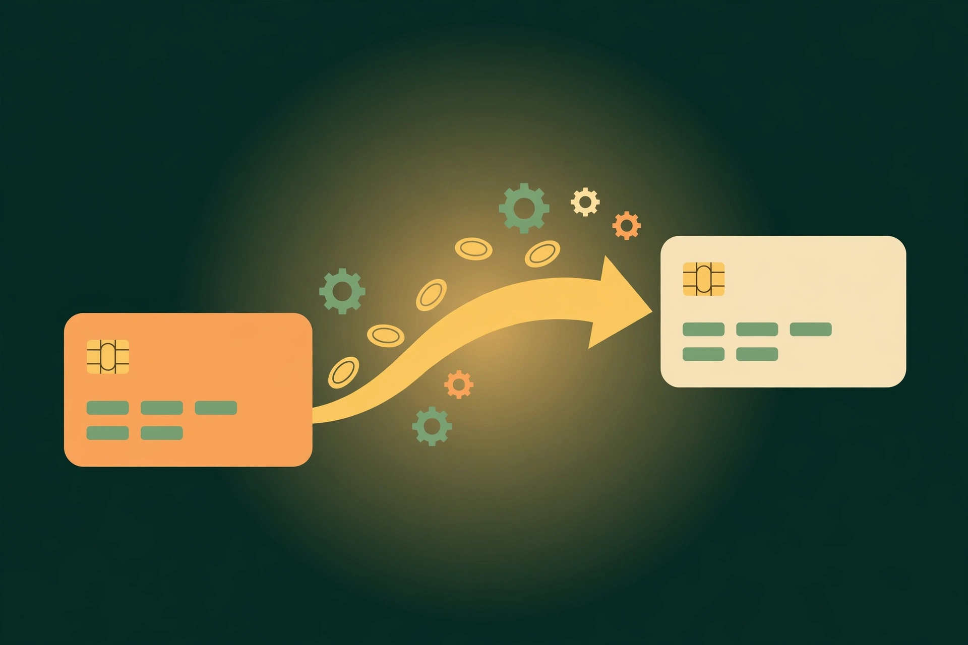 Illustration of automatic money transfer between two bank accounts with gears