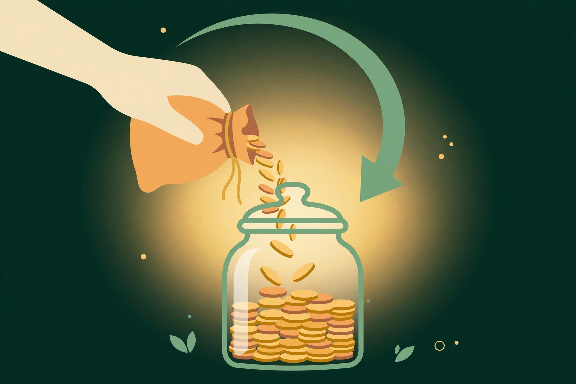Illustration of a hand pouring gold coins back into a savings jar