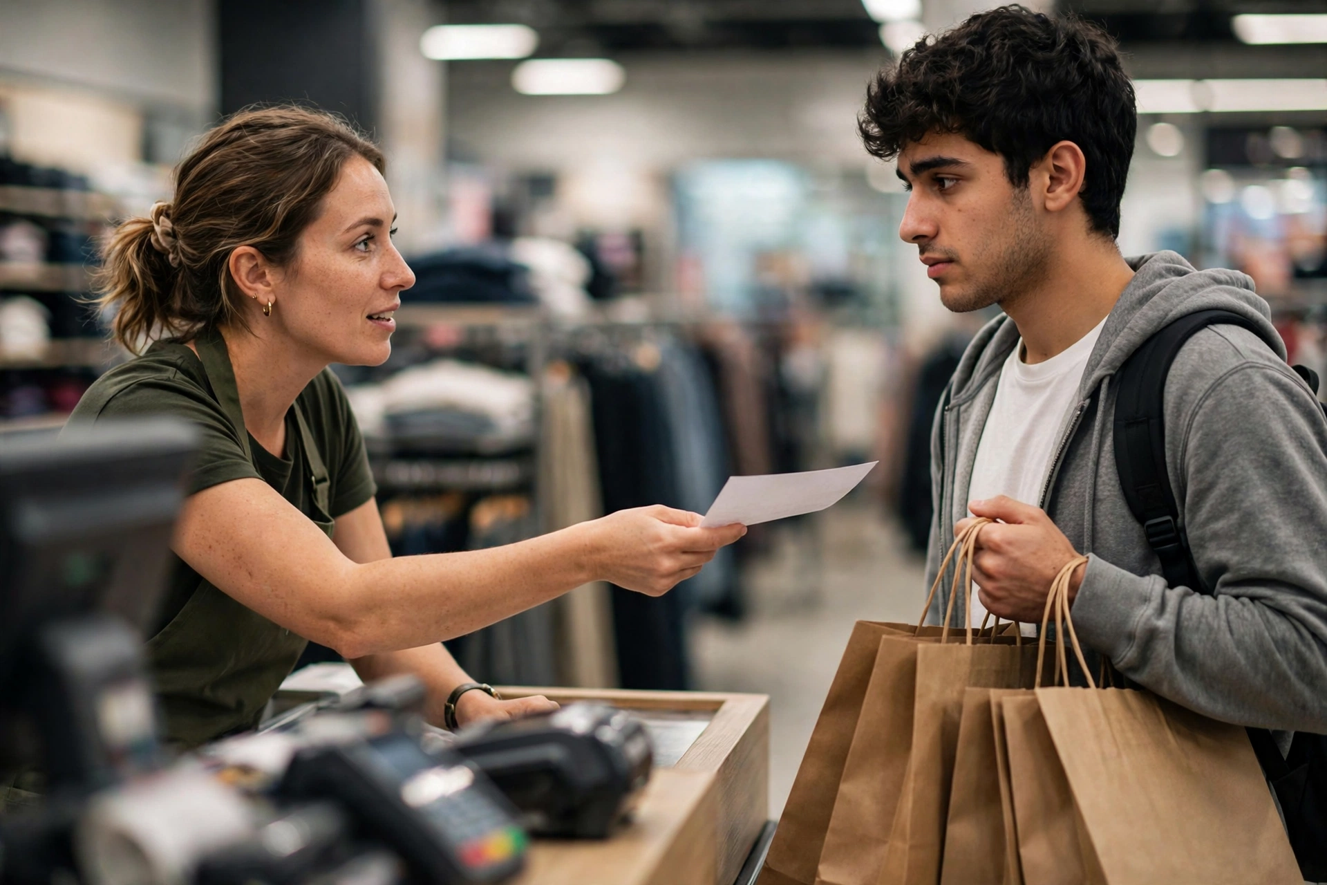Cashier offering a store credit card at checkout