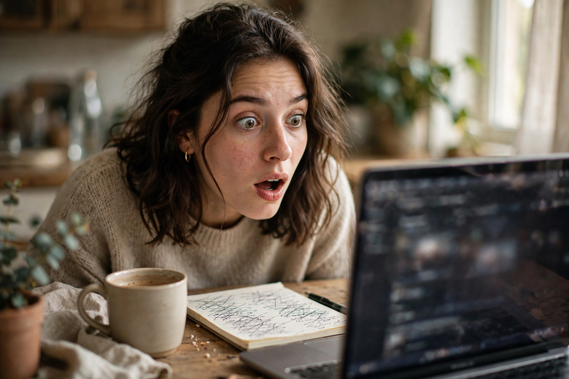 Woman reviewing her bank statement at a kitchen table