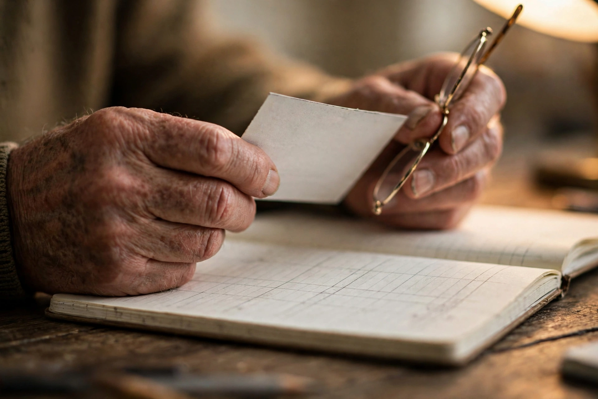 Hands holding a benefit notice over an open notebook, checking the new amount